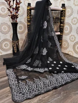 Fabulous Black Color Nylon Net Embroidered Work Saree Blouse For Festival Wear
