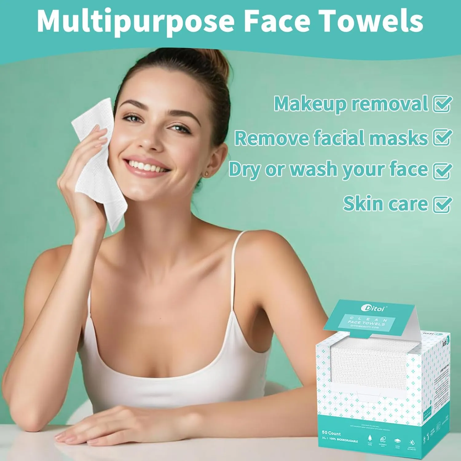 Face Towels, 10"×12" Disposable Face Towel, Face Towelettes XL, Ultra Soft Makeup Remover Dry Wipes, Thick Face Towel for Cleansing, 150 Count (3 Pack)