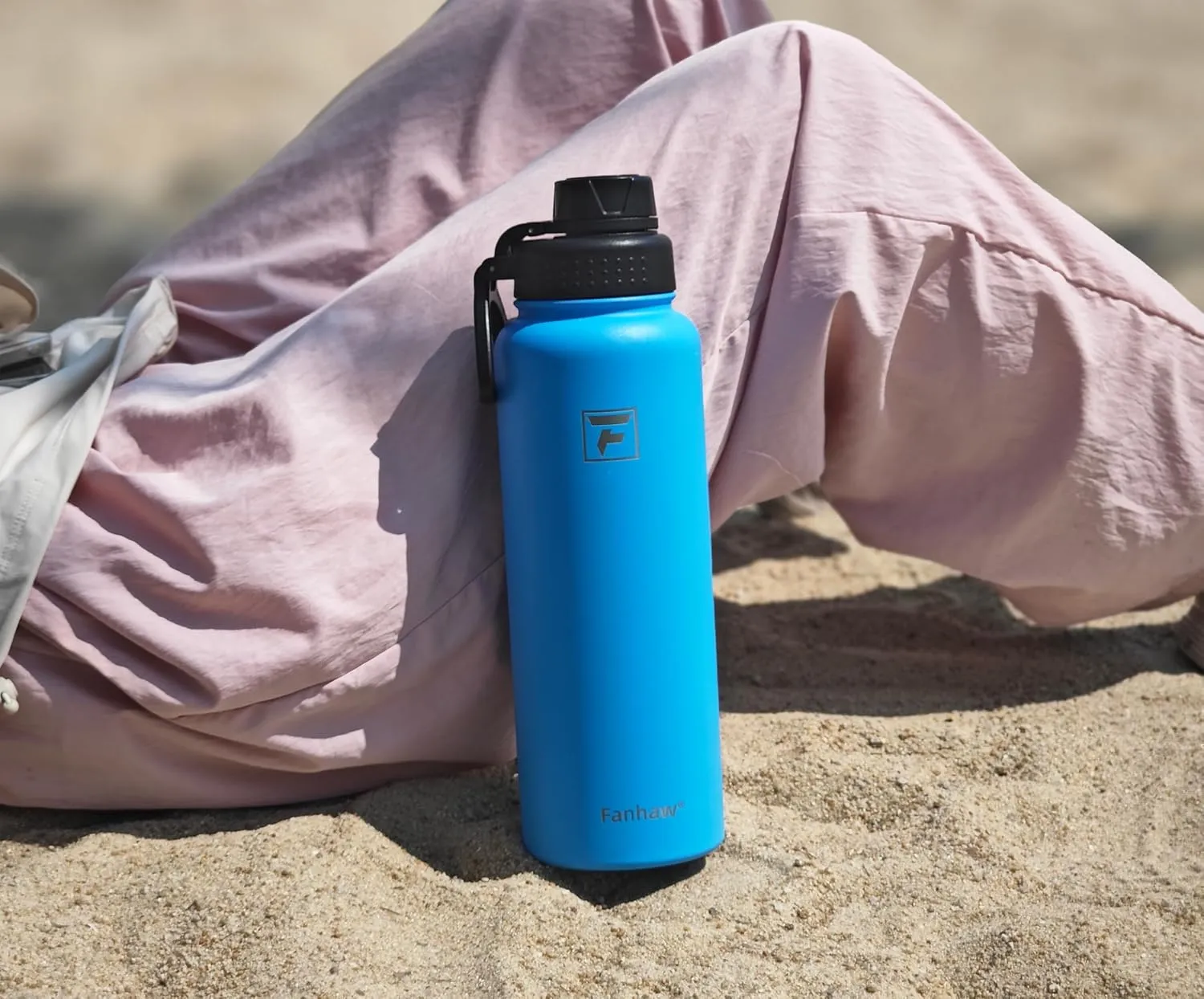 Fanhaw 32 oz Stainless Steel Insulated Water Bottle with 3 Lids (Straw, Spout and Carabiner Lid) - Wide Mouth Travel Thermal Mug (Navy Blue)