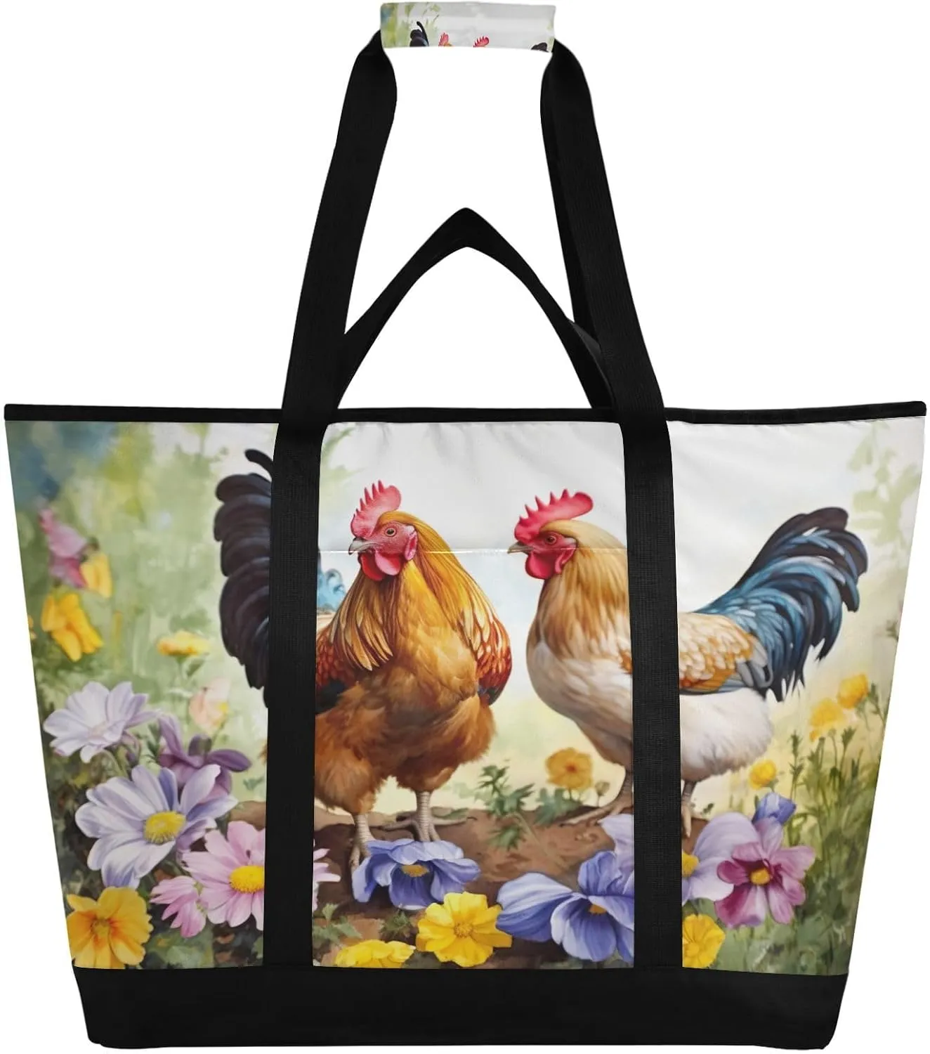 Farmhouse Rooster Reusable Insulated Lunchbox Cooler Bag, Leakproof Kitchen Grocery Bag Collapsible Portable Cooler Tote Bag for Picnic, Camping, Office, Travel
