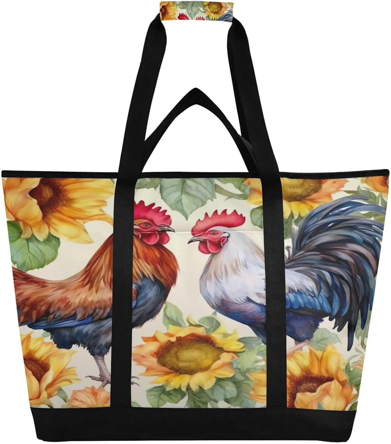 Farmhouse Rooster Reusable Insulated Lunchbox Cooler Bag, Leakproof Kitchen Grocery Bag Collapsible Portable Cooler Tote Bag for Picnic, Camping, Office, Travel