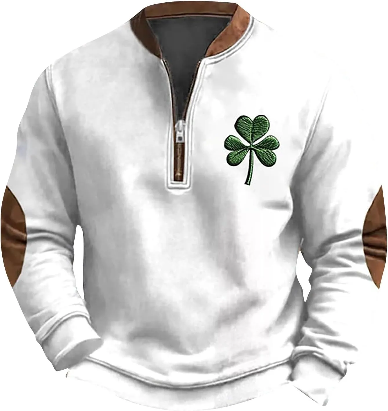 Fashion St Patricks Day Sweatshirts For Mens Vintage Print Long Sleeve Causal V-Neck Zip Up Fashion Irish Pullover Shirts