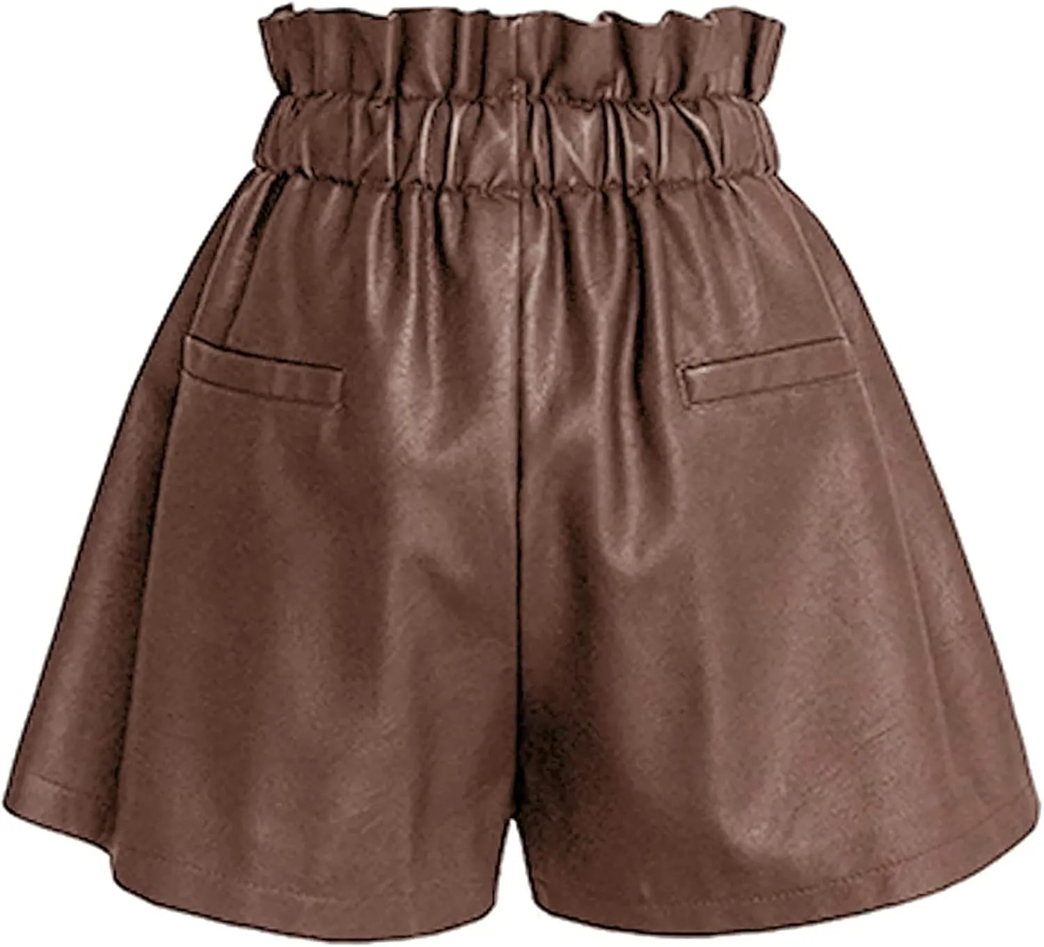 Faux Leather Shorts Stretchy High Waisted Wide Leg with Pockets for Women