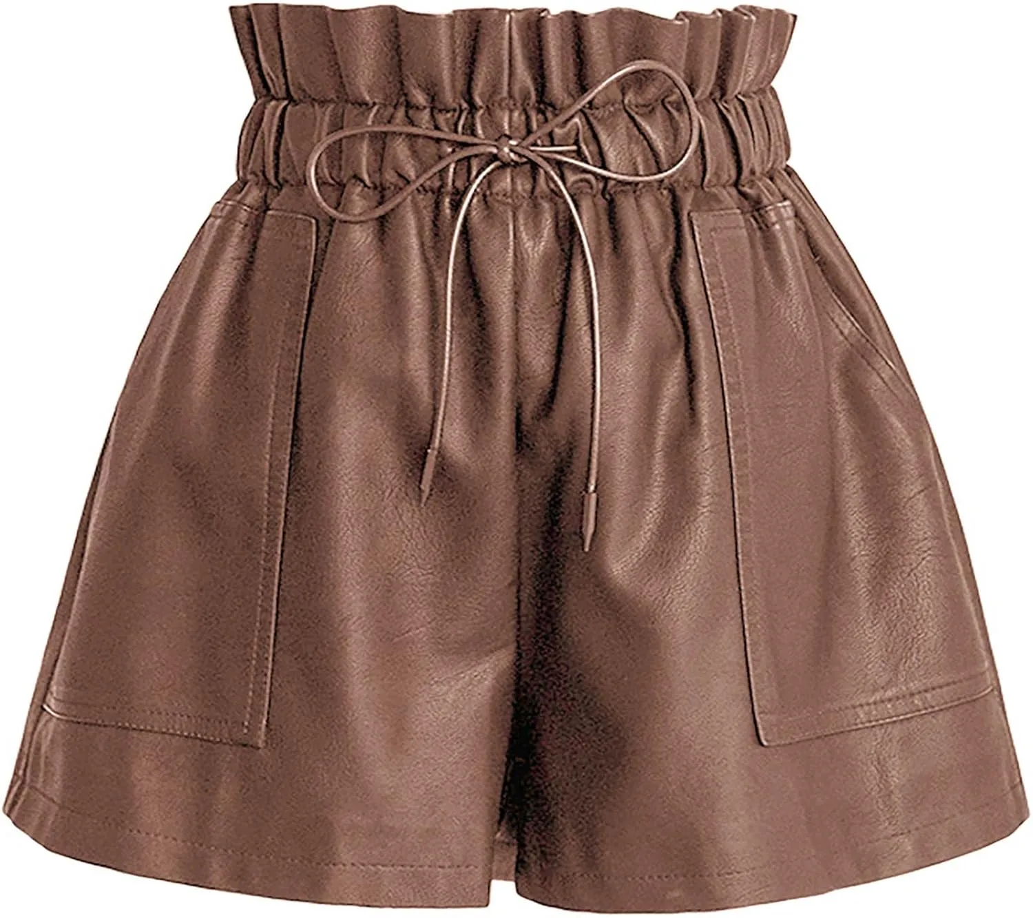 Faux Leather Shorts Stretchy High Waisted Wide Leg with Pockets for Women