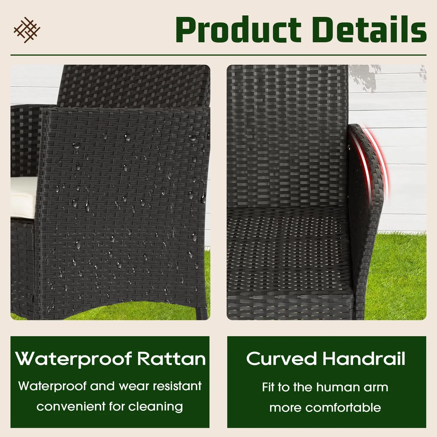 FDW | 4-Piece Patio Furniture Set | Outdoor Wicker Furniture with Coffee Table | Modern Rattan Chairs Conversation Set | Outdoor Seating | Weather-Resistant | Black | for Porch, Garden, Lawn