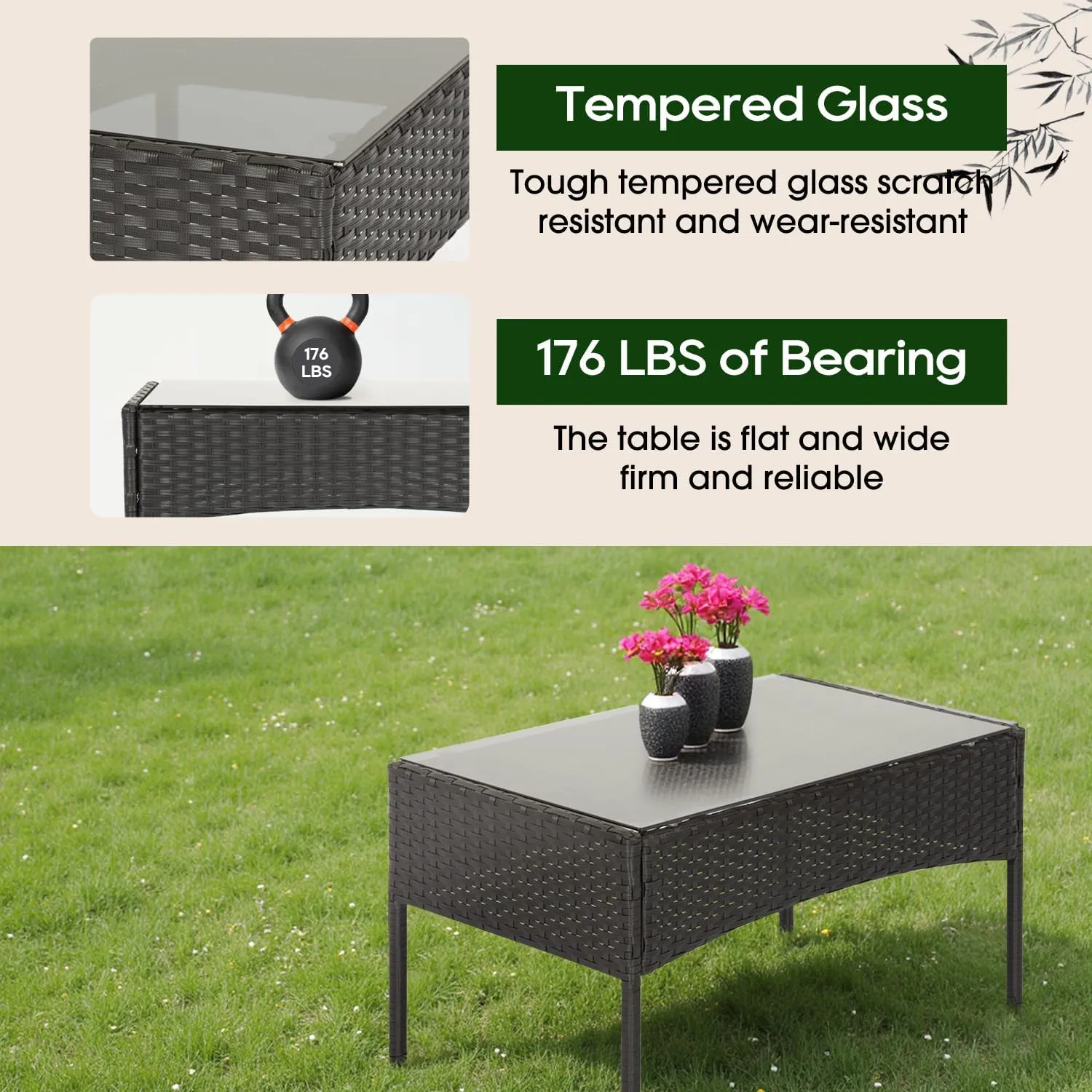 FDW | 4-Piece Patio Furniture Set | Outdoor Wicker Furniture with Coffee Table | Modern Rattan Chairs Conversation Set | Outdoor Seating | Weather-Resistant | Black | for Porch, Garden, Lawn