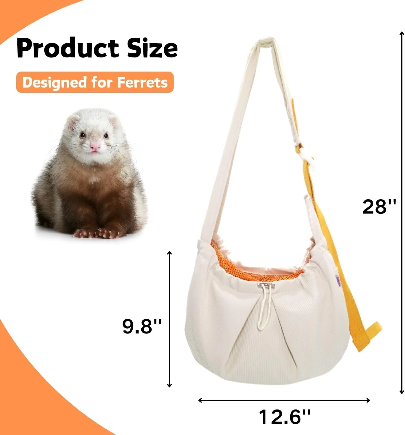 Ferret Sling Carrier - Pet Carrying Bag with Adjustable Strap Hands Free Shoulder Bag Crossbody Travel Slings Soft Small Animal Bonding Pouch Front Backpack for Ferret Rabbit Puppy Kitten (Beige)