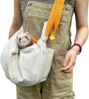 Ferret Sling Carrier - Pet Carrying Bag with Adjustable Strap Hands Free Shoulder Bag Crossbody Travel Slings Soft Small Animal Bonding Pouch Front Backpack for Ferret Rabbit Puppy Kitten (Beige)
