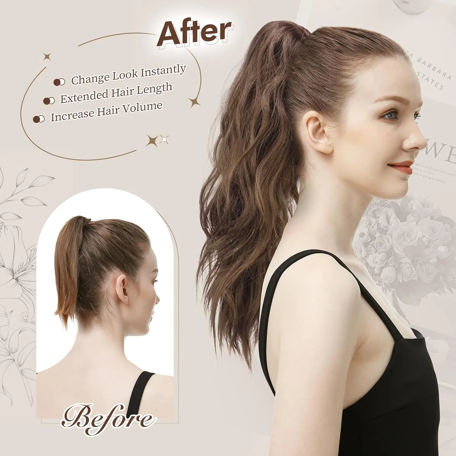FESHFEN Ponytail Extensions, Long Claw Clip in Ponytail Hairpiece Synthetic Pony Tails Hair Piece Natural Wavy Hairpieces for Women, 20 inch Honey Blonde Mixed Light Brown