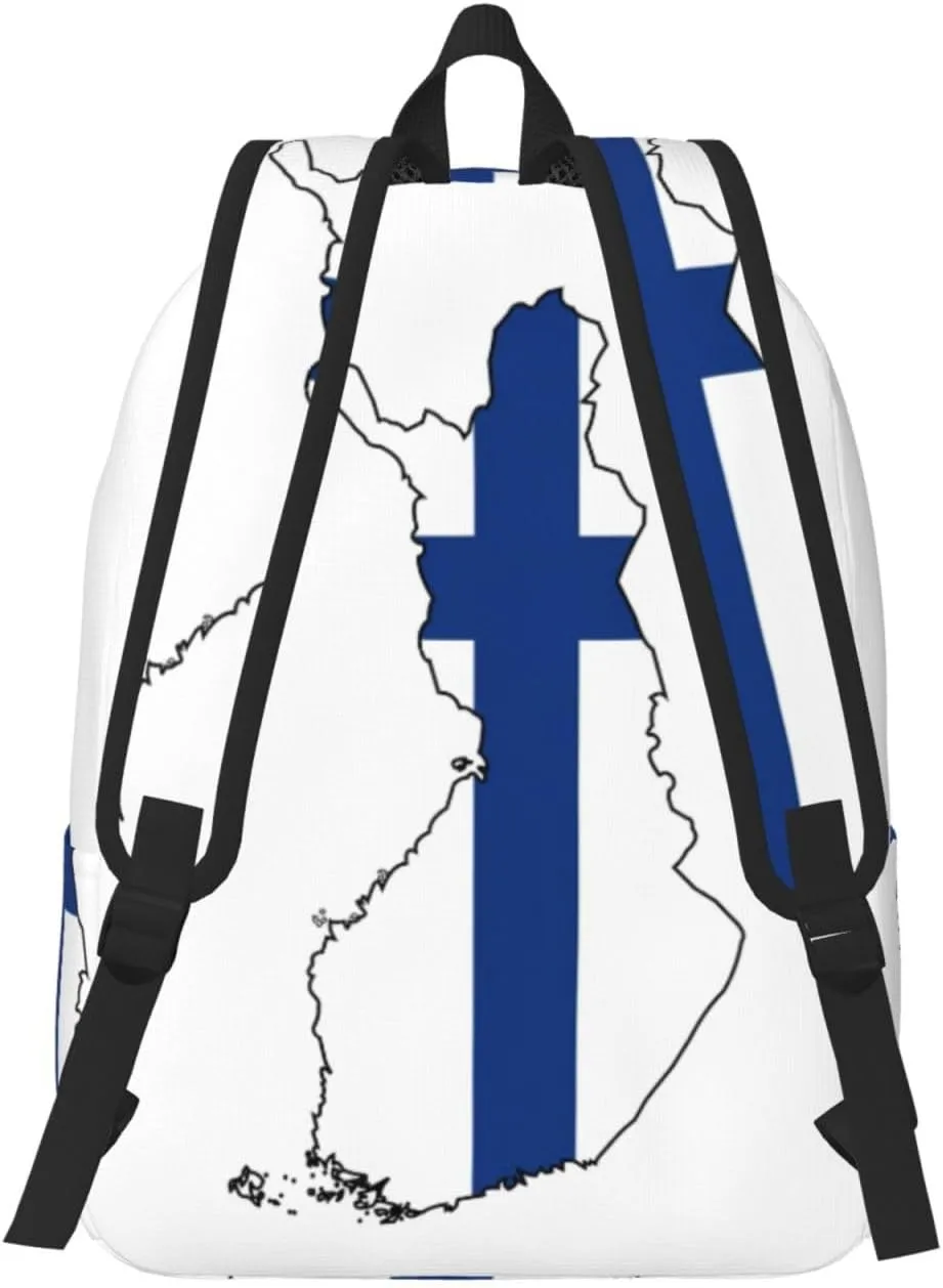 Finnish Flag Map print Large Laptop Backpack for Women, Work Business Backpacks College Bookbag for School