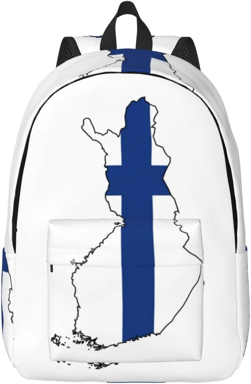 Finnish Flag Map print Large Laptop Backpack for Women, Work Business Backpacks College Bookbag for School
