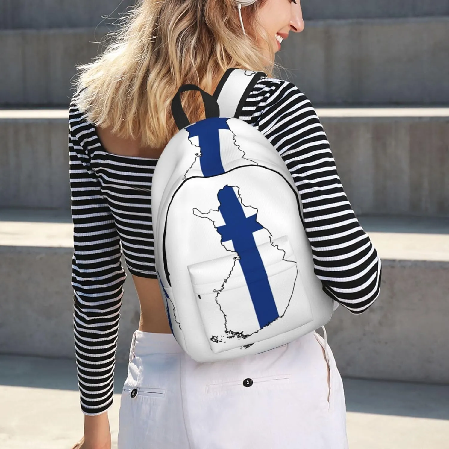 Finnish Flag Map print Large Laptop Backpack for Women, Work Business Backpacks College Bookbag for School