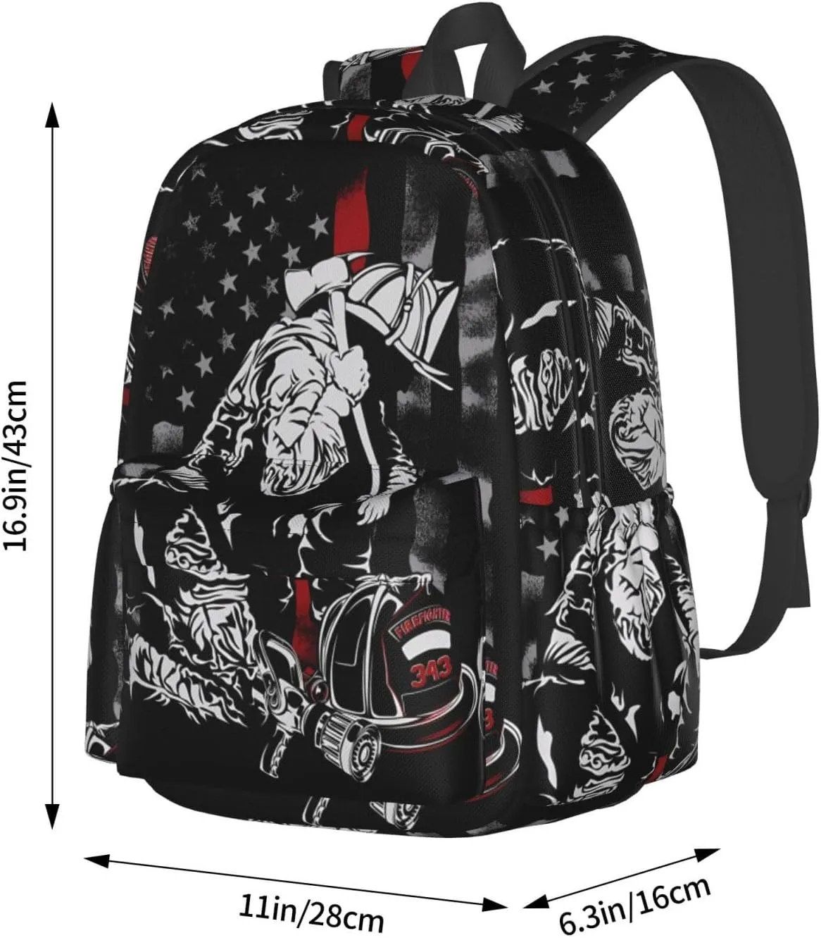 Firefighter American Flag Memorial Never Forget Flag Casual Backpacks Large Travel Backpack Laptop Rucksack Sports Daypack Adjustable Strap Bag for Camping Hiking