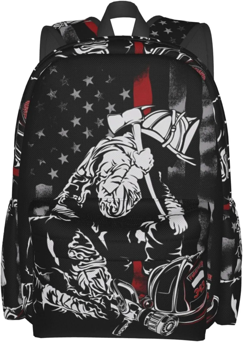 Firefighter American Flag Memorial Never Forget Flag Casual Backpacks Large Travel Backpack Laptop Rucksack Sports Daypack Adjustable Strap Bag for Camping Hiking