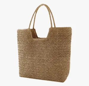 Fishnet Rattan Straw Wicker Top Handle Tote Bag