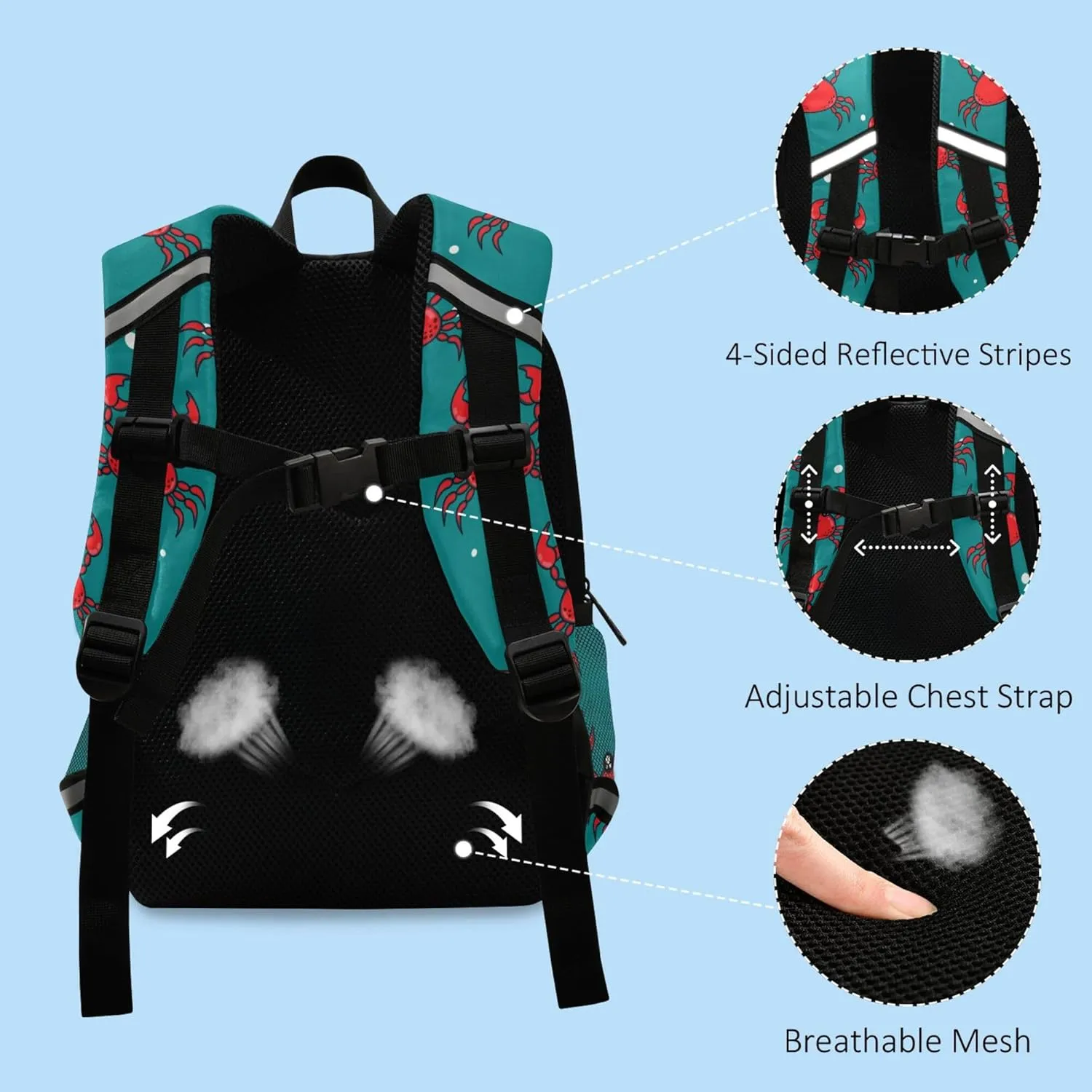 Fisyme Cute Crab Backpack Schoolbag Kids Daypack Toddler Travel School Bag Small Mini Backpacks for Kindergarten Preschool Nursery Boys Girls