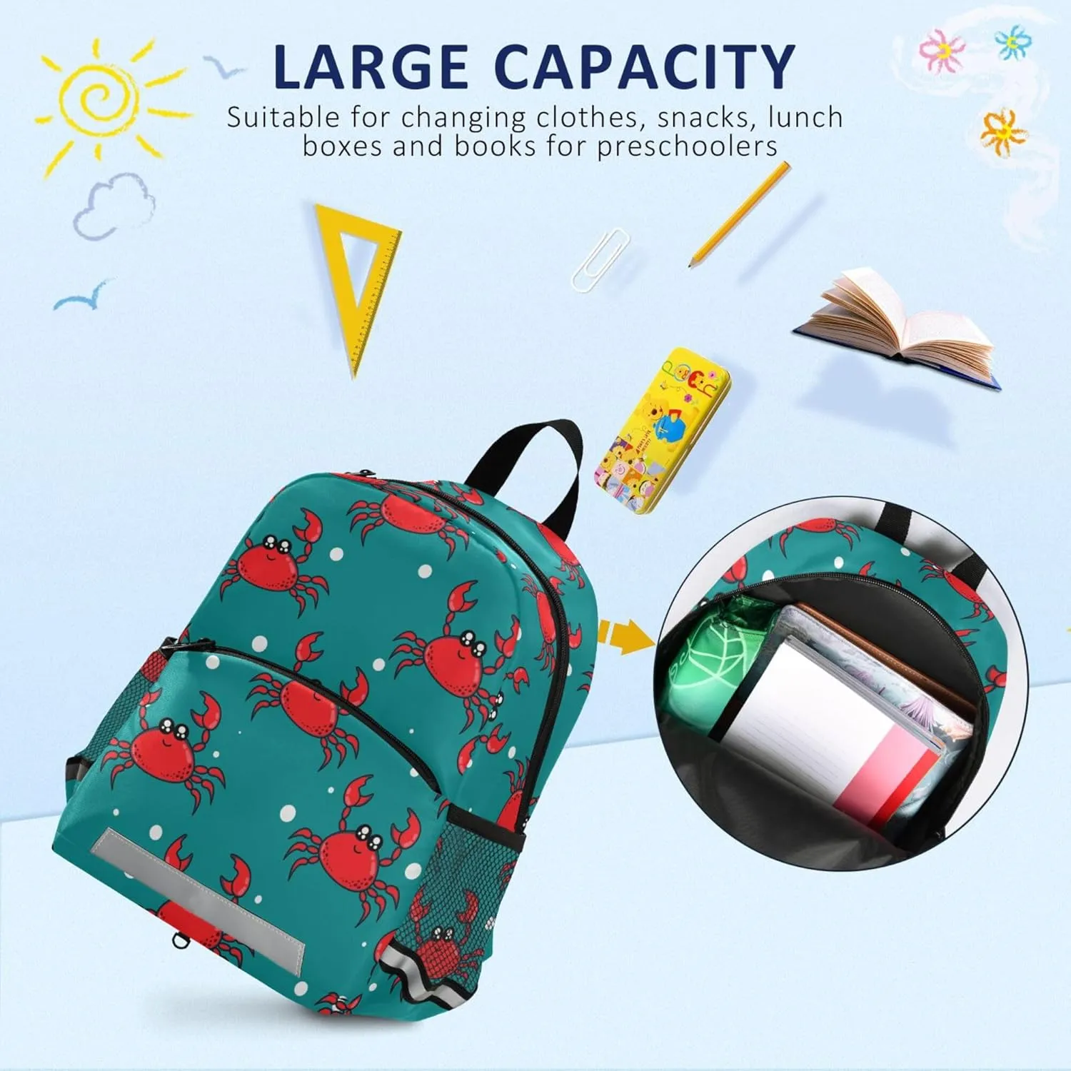 Fisyme Cute Crab Backpack Schoolbag Kids Daypack Toddler Travel School Bag Small Mini Backpacks for Kindergarten Preschool Nursery Boys Girls