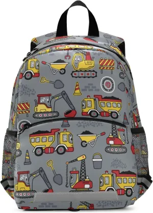 Fisyme Cute Truck Car Excavator Backpack Schoolbag Kids Daypack Toddler Travel School Bag Small Mini Backpacks for Kindergarten Preschool Nursery Children Girls Boys