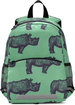 Fisyme Rhino Rhinoceros Green Backpack Schoolbag Kids Daypack Toddler Travel School Bag Small Backpacks for Kindergarten Preschool Boys Girl