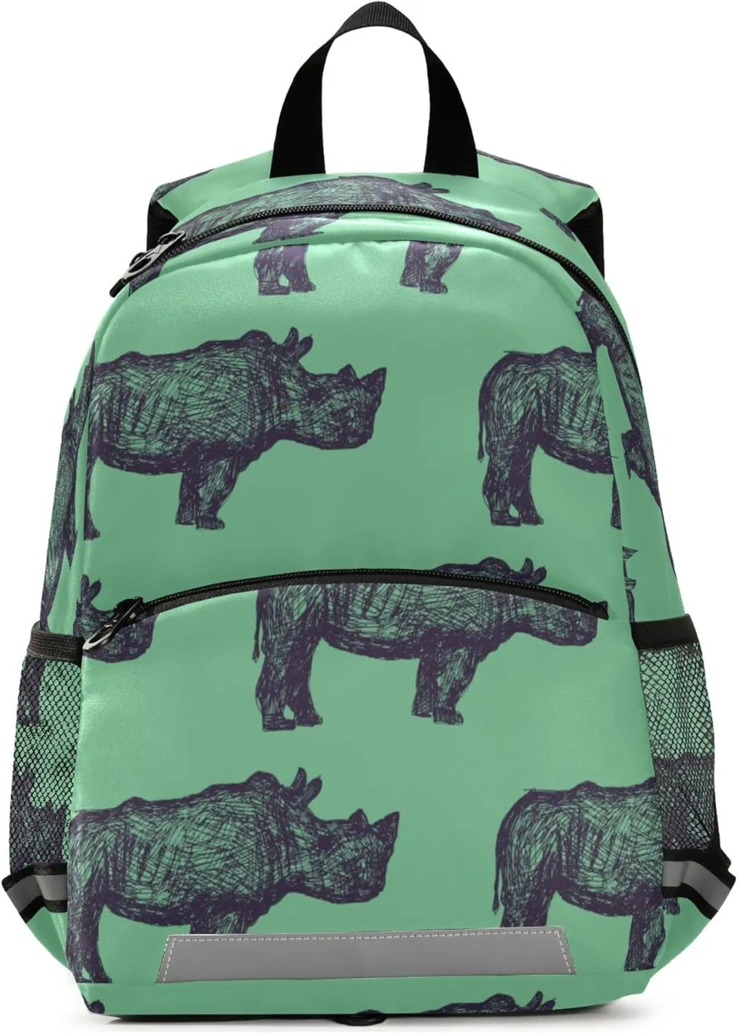 Fisyme Rhino Rhinoceros Green Backpack Schoolbag Kids Daypack Toddler Travel School Bag Small Backpacks for Kindergarten Preschool Boys Girl
