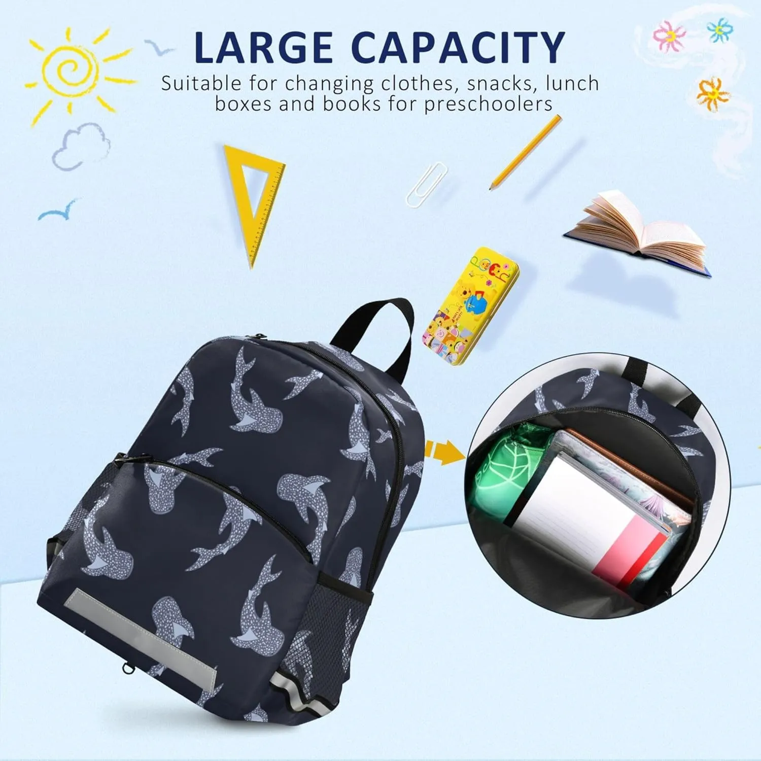 Fisyme Sea Whale Sharks Backpack Schoolbag Kids Daypack Toddler Travel School Bag Small Mini Backpacks for Kindergarten Preschool Nursery Boys Girls