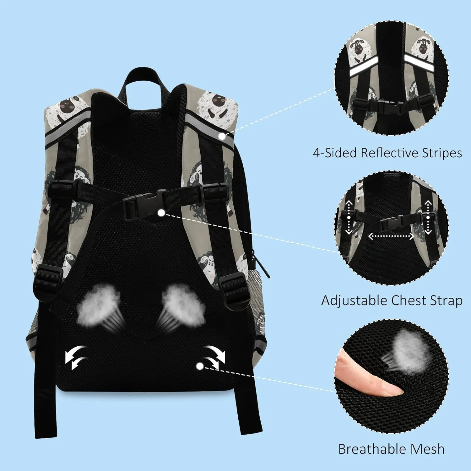 Fisyme Sheep Funny Cartoon-image Backpack Schoolbag Kids Daypack Toddler Travel School Bag Small Mini Backpacks for Kindergarten Preschool Nursery Children Boys Girls with Chest Strap