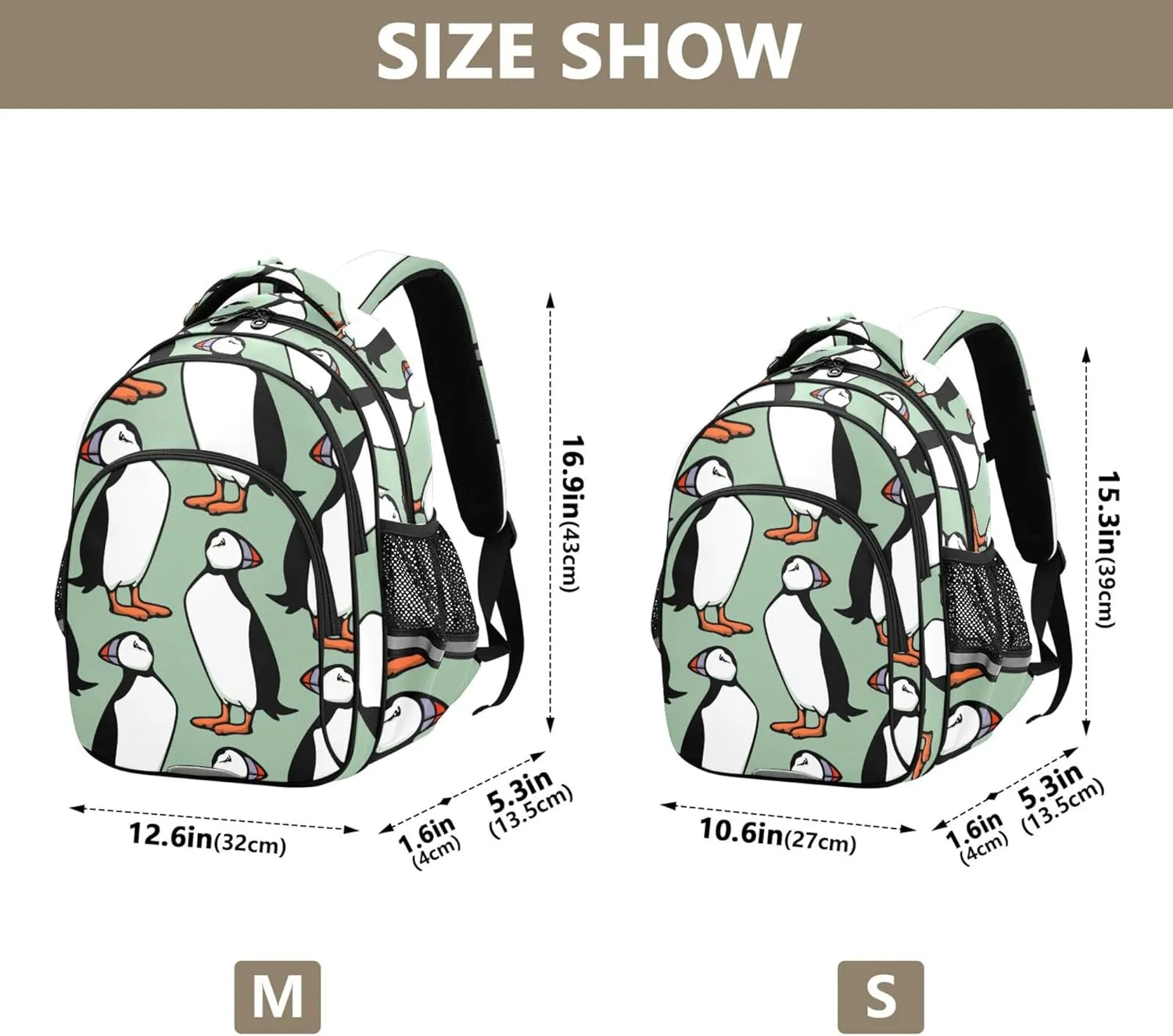 Fisyme Winter Cute Puffins Backpack Laptop Back Pack Daycare Bag Bookbag Travel School Backpacks Small