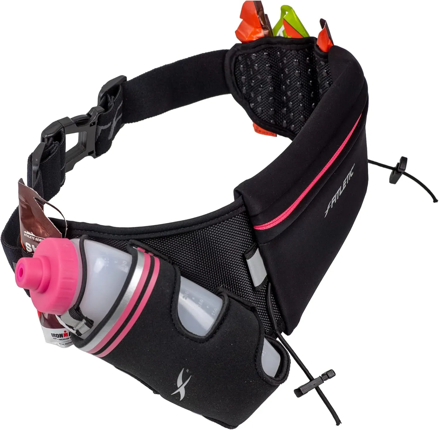 Fitletic Hydration Running Belt With 12oz Quick Flow Water Bottle For Men & Women –Race Belt, Gel Holder & Bib Toggles Patented Bounce Free Design, Water Resistant Fits All Phones –Fully Loaded