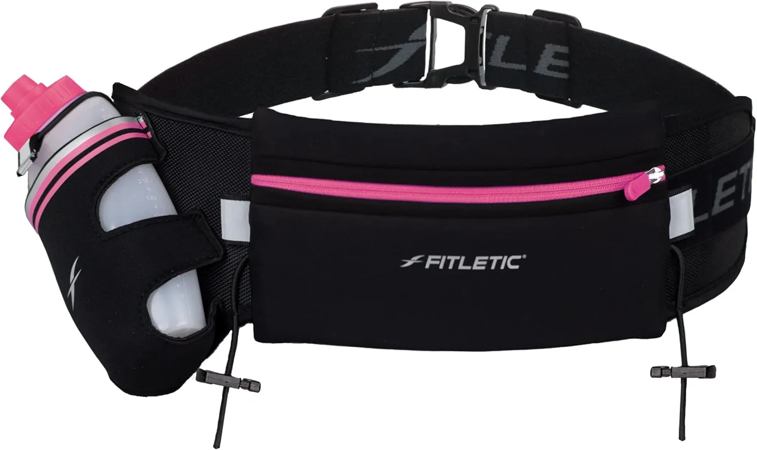 Fitletic Hydration Running Belt With 12oz Quick Flow Water Bottle For Men & Women –Race Belt, Gel Holder & Bib Toggles Patented Bounce Free Design, Water Resistant Fits All Phones –Fully Loaded
