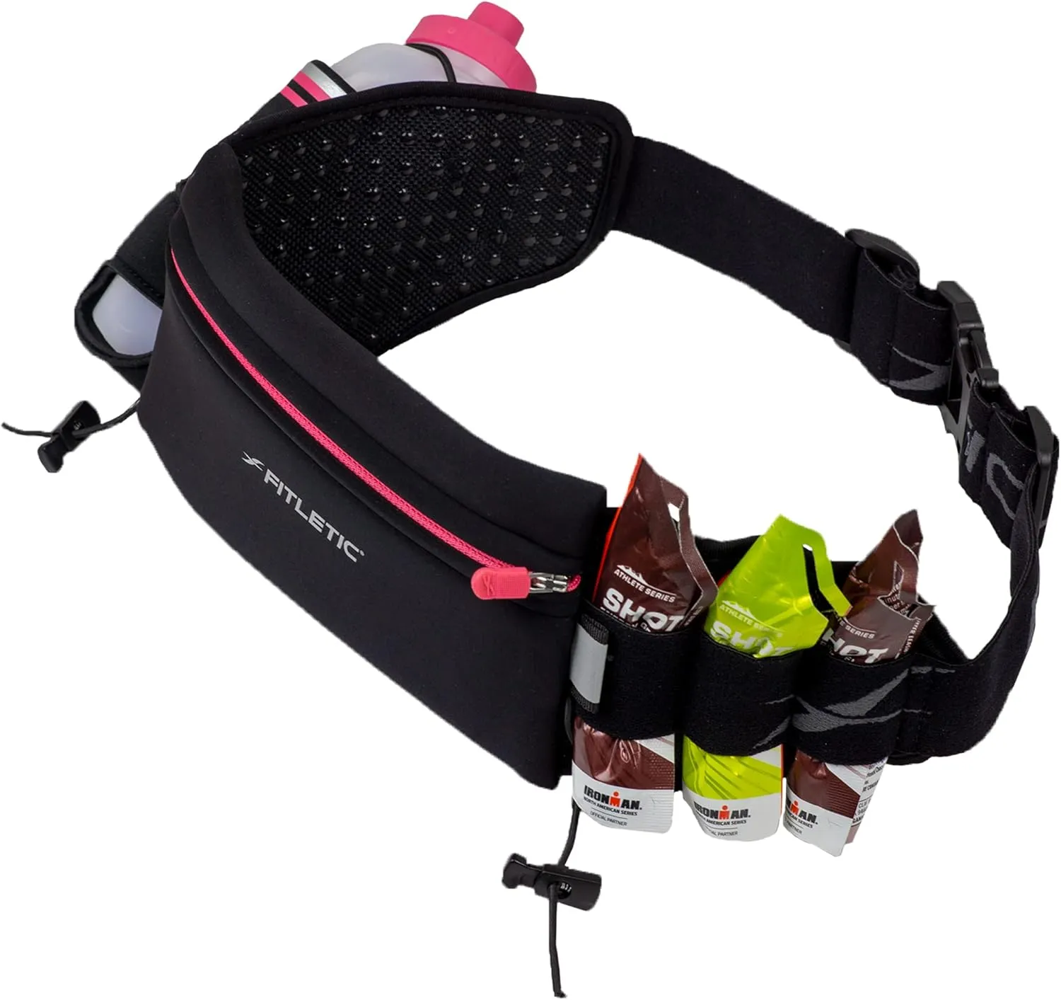 Fitletic Hydration Running Belt With 12oz Quick Flow Water Bottle For Men & Women –Race Belt, Gel Holder & Bib Toggles Patented Bounce Free Design, Water Resistant Fits All Phones –Fully Loaded