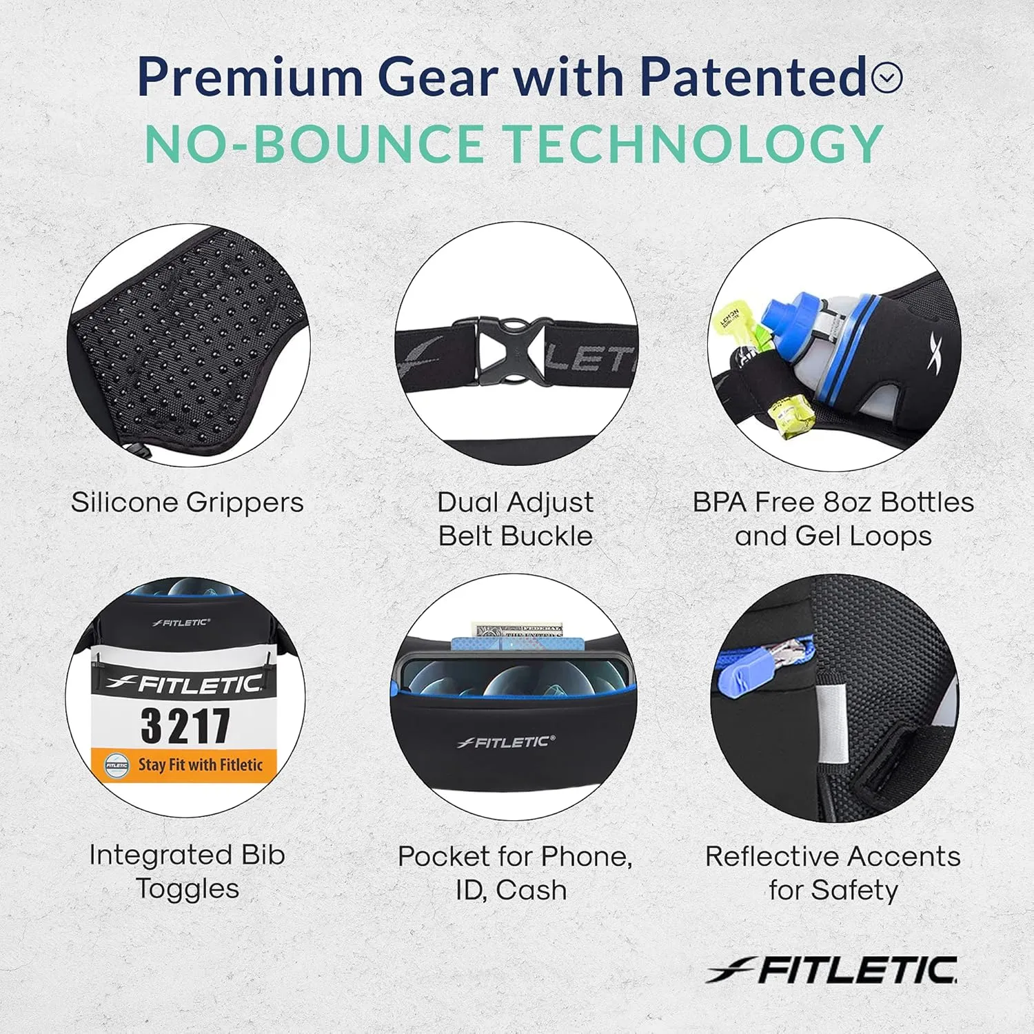 Fitletic Hydration Running Belt with Water Bottles for Men & Women – 2 Quick Flow 8oz Running Water Bottles, Patented Bounce Free Design, Water Resistant Pouch Fits All Phones – Hydra 16
