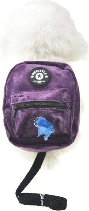 FLAdorepet Dog Backpack Harness with Leash, Dog Poop Bag Dispenser, Pet Self Carrier Adjustable Travel Hiking Walking Harness Backpack for Small Medium Dogs (S((Fit:5-10lb) Purple)
