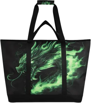 Flame Green Dragon Reusable Insulated Lunchbox Cooler Bag, Leakproof Kitchen Grocery Bag Collapsible Portable Cooler Tote Bag for Picnic, Camping, Office, Travel