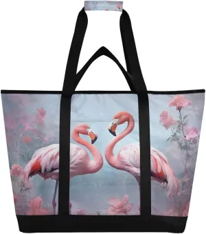 Flamingos Reusable Insulated Lunchbox Cooler Bag, Leakproof Kitchen Grocery Bag Collapsible Portable Cooler Tote Bag for Picnic, Camping, Office, Travel