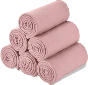 Fleece Throw Blanket Set Bulk for Travel Kids Outdoor Wedding Pet (Pink, Pack of 6 50x60 Inches)