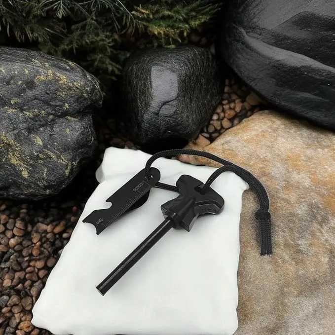Flint and Steel Fire Starter Kit - Premium Ferro Rod and Magnesium Stick with Tinder Hemp Rope - Portable Fire Starter Survival Tool for Campfires/Camping/Bushcraft/Hiking and Emergency Rescue.