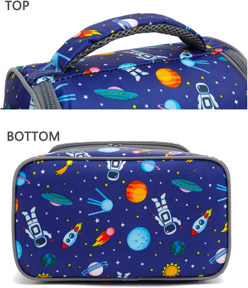 FlowFly Kids Double Decker Cooler Insulated Lunch Bag Large Tote for Boys, Girls, Men, Women, With Adjustable Strap, Astronaut