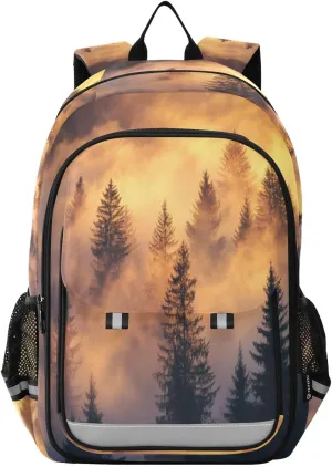 Fog Mountain Forest Backpack for Boys Girls Elementary School Bag Kids Bookbag Travel Rucksack With Reflective Stripes