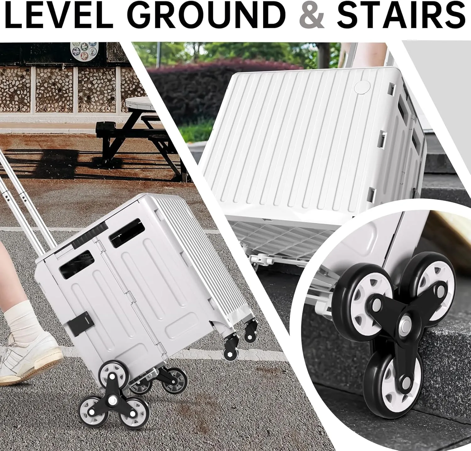 Foldable Cart with Stair Wheels: Expandable Rolling Utility Cart for Grocery Shopping, Home Organization & Easter Basket Carrier for Teacher Wagon