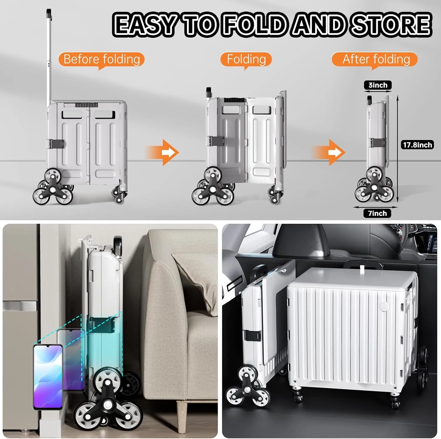Foldable Cart with Stair Wheels: Expandable Rolling Utility Cart for Grocery Shopping, Home Organization & Easter Basket Carrier for Teacher Wagon