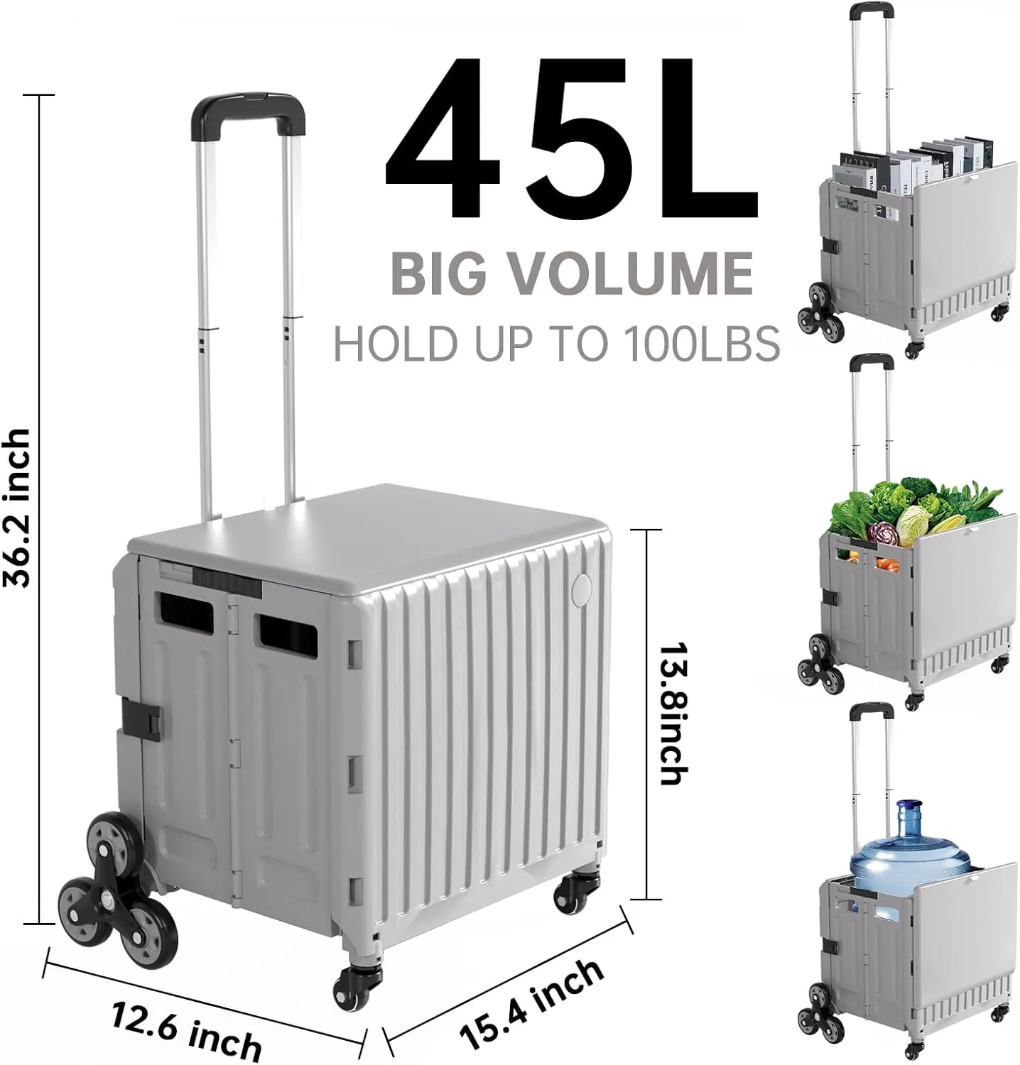 Foldable Cart with Stair Wheels: Expandable Rolling Utility Cart for Grocery Shopping, Home Organization & Easter Basket Carrier for Teacher Wagon