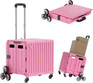 Folding Utility Cart for Housewife & Parents: Expandable Rolling Cart with Wheels, Pink Storage Organizer for Home, Easter Gifts & Shopping