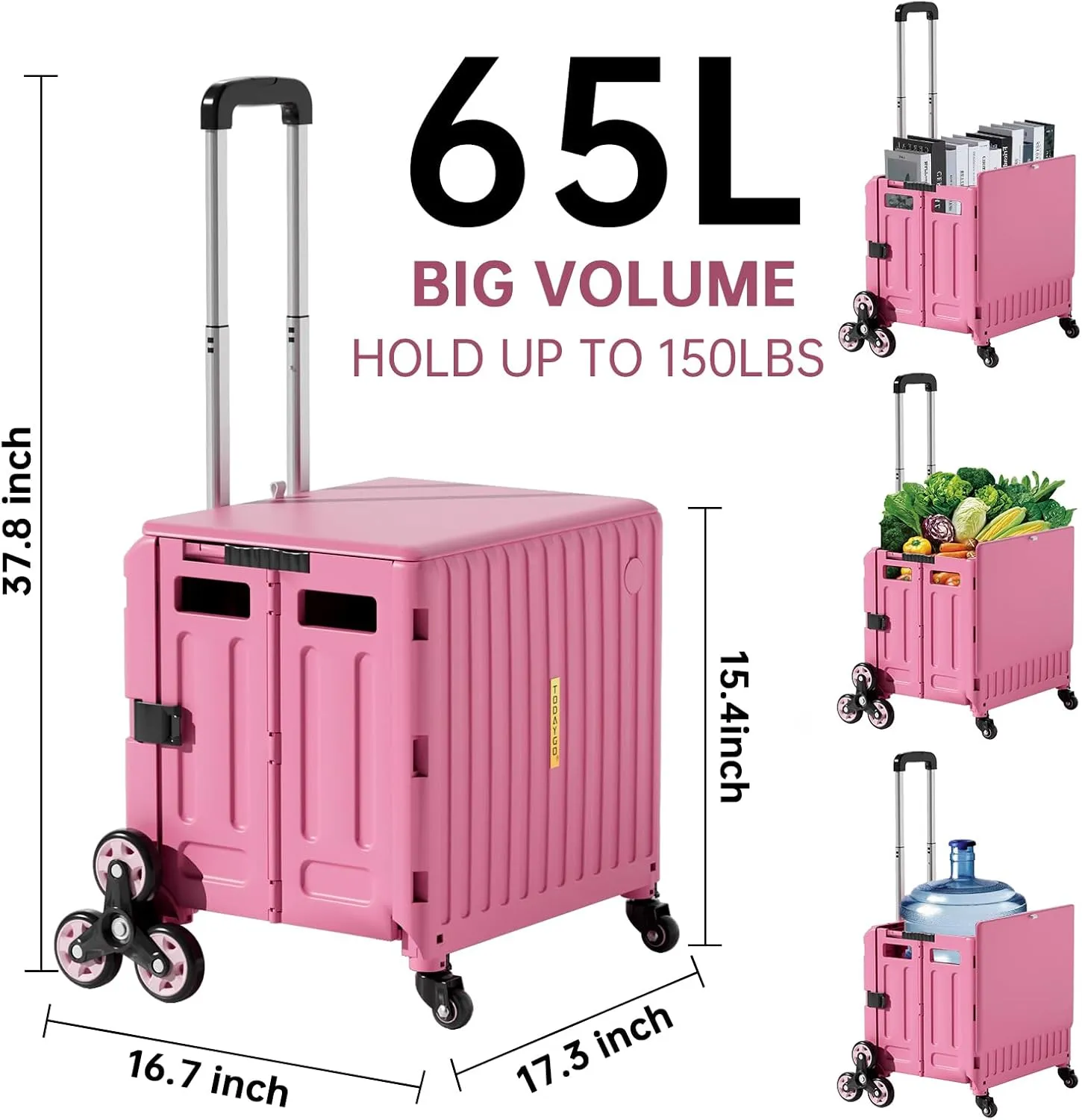 Folding Utility Cart for Housewife & Parents: Expandable Rolling Cart with Wheels, Pink Storage Organizer for Home, Easter Gifts & Shopping