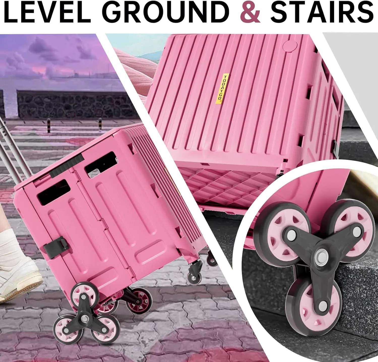 Folding Utility Cart for Housewife & Parents: Expandable Rolling Cart with Wheels, Pink Storage Organizer for Home, Easter Gifts & Shopping