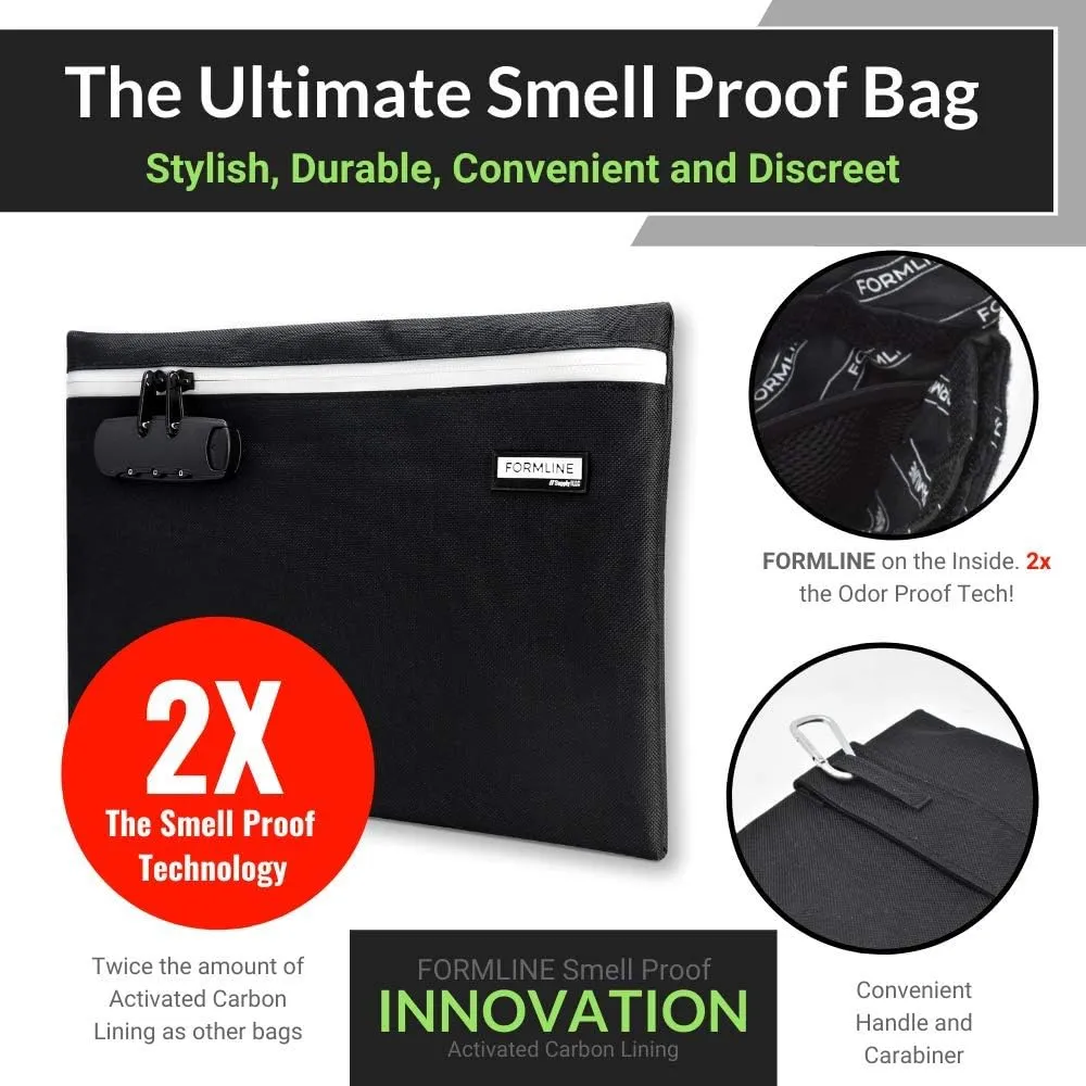 Formline Smell Proof Bag with Combo Lock (12" x 9") Double the Odor Proof Technology - Patent Pending Center Divider Design Eliminates All Scents - Zipper Closure Keeps Container Secure