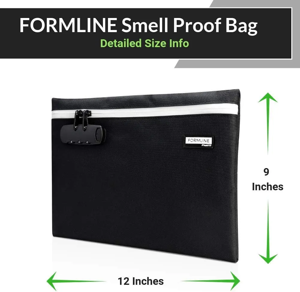 Formline Smell Proof Bag with Combo Lock (12" x 9") Double the Odor Proof Technology - Patent Pending Center Divider Design Eliminates All Scents - Zipper Closure Keeps Container Secure