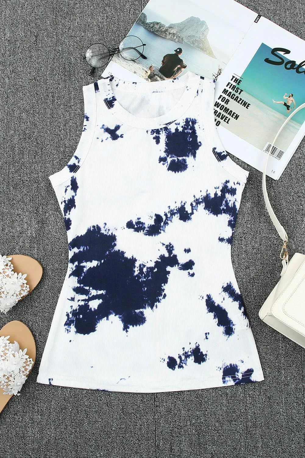Free-Spirited Crew Neck Tie Dye Tank Top