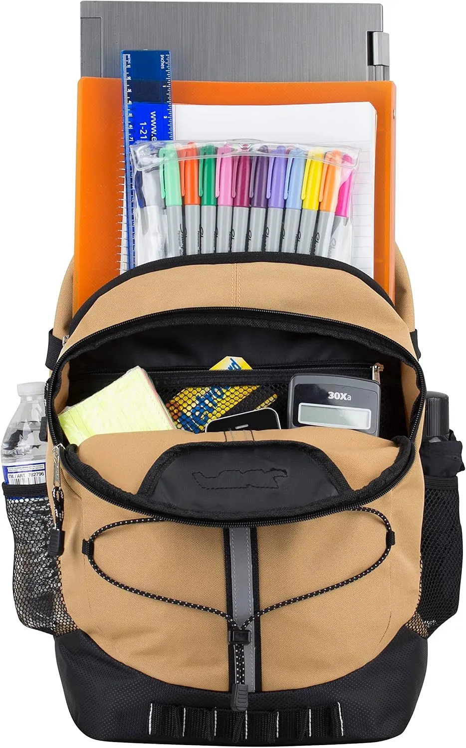 FUEL Hiking Backpack for Women Men Terra Sport, Travel, College, Gym, Work with Laptop Sleeve, Bungee, 18 Inches, Golden Harvest