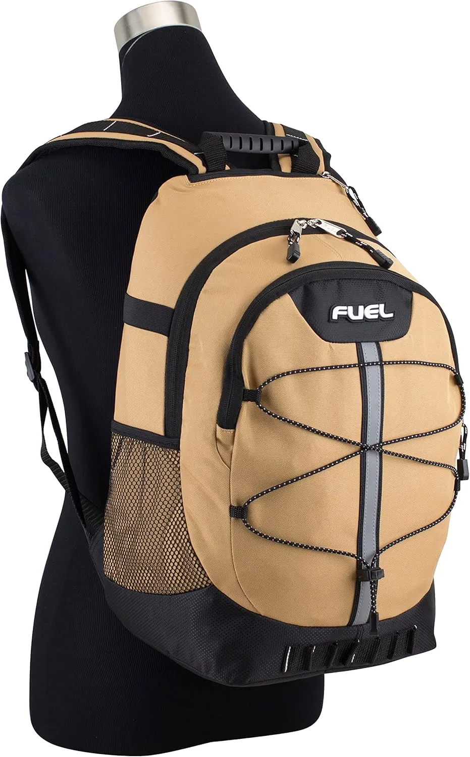 FUEL Hiking Backpack for Women Men Terra Sport, Travel, College, Gym, Work with Laptop Sleeve, Bungee, 18 Inches, Golden Harvest