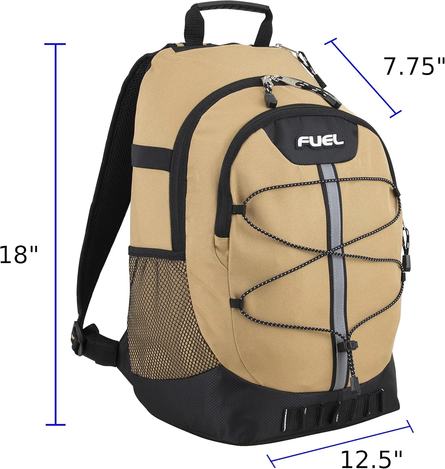 FUEL Hiking Backpack for Women Men Terra Sport, Travel, College, Gym, Work with Laptop Sleeve, Bungee, 18 Inches, Golden Harvest
